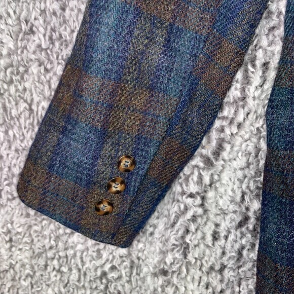 VINTAGE Eddie Bauer Women's Blazer Jacket 100% Wool Blue Plaid Size Medium - Picture 9 of 10
